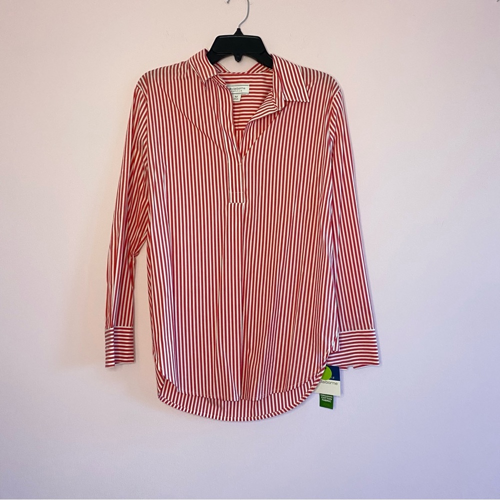 NEW Liz Claiborne Striped Collared Long Sleeves size medium